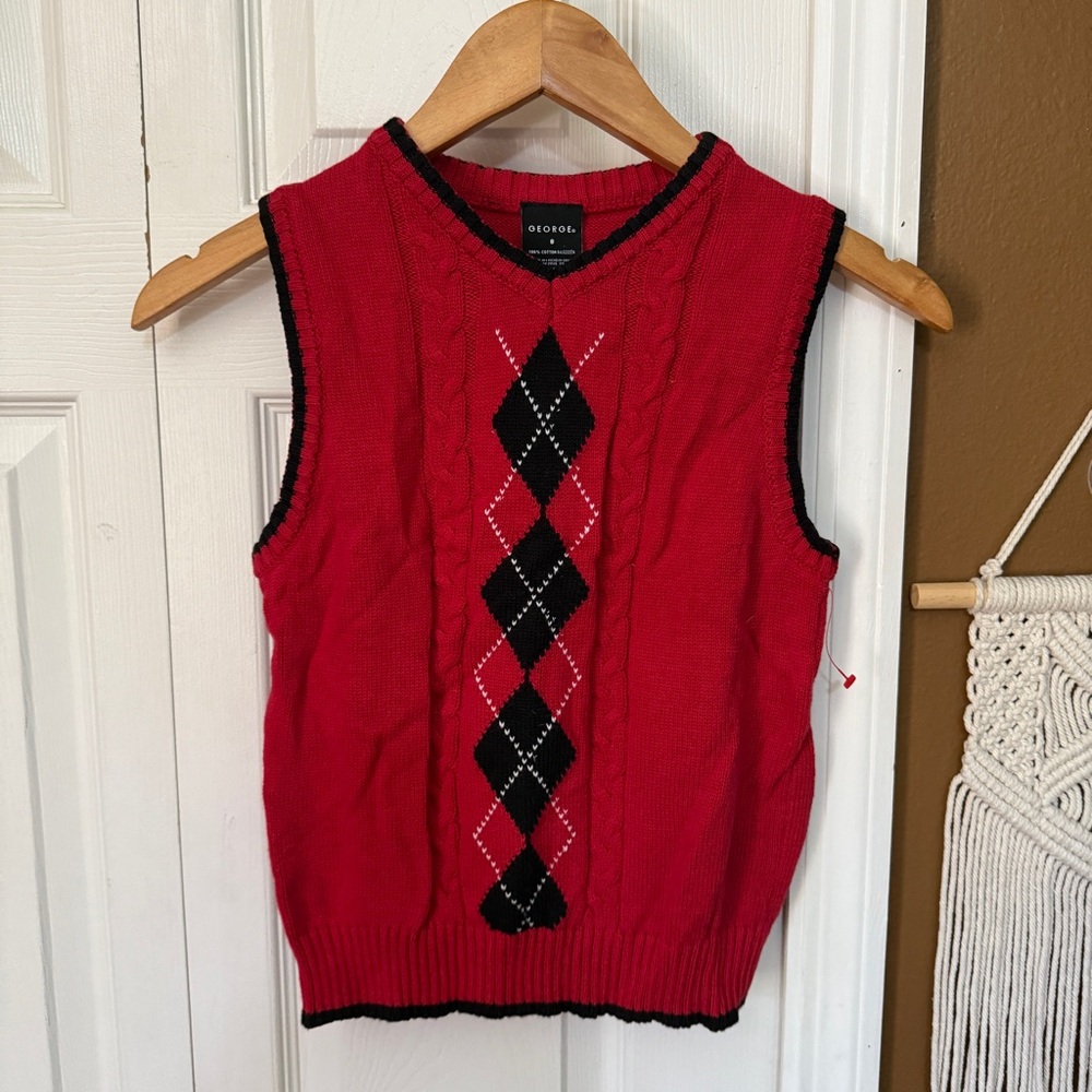George Red & Black Argyle Knit Vest / Size Boys 8